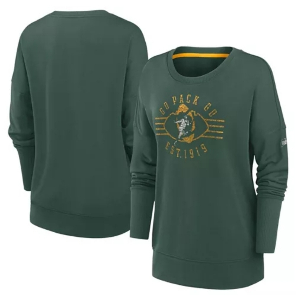 Nike Green and Gold Green Bay Packers Women's Crew Neck Sweater